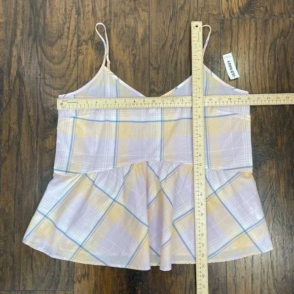 Old Navy Top Large Lilac Plaid Peplum Tank Lightweight Cotton Women's NWT - Picture 8 of 13